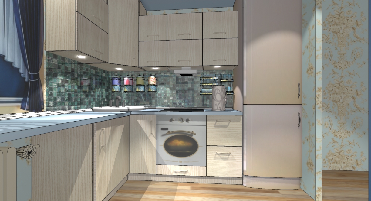 Маленькая угловая кухня со стиральной машиной (78 фото)